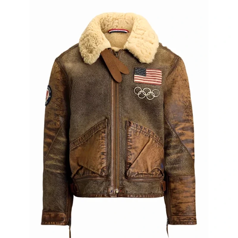Polo Ralph Lauren Team USA Brown Leather Flight Jacket