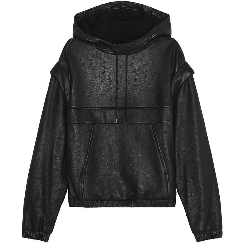 Saint Laurent Black Leather Hoodie