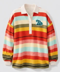 Shrinking Season 3 Christa Miller Rainbow Multicolor Striped Polo Sweatshirt