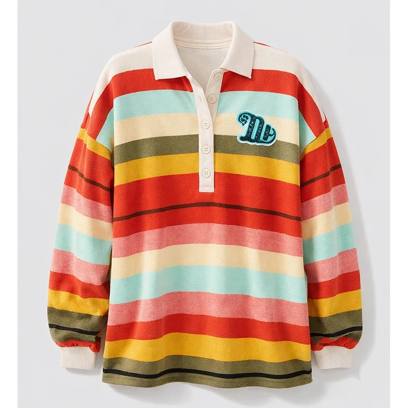 Shrinking Season 3 Christa Miller Rainbow Multicolor Striped Polo Sweatshirt