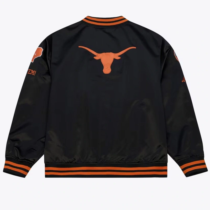 Texas Longhorns Double Clutch Lightweight Black Satin Jacket - Image 2