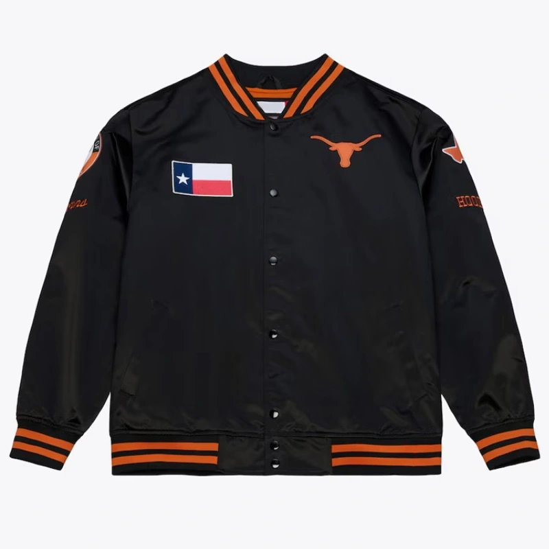 Texas Longhorns Double Clutch Lightweight Black Satin Jacket