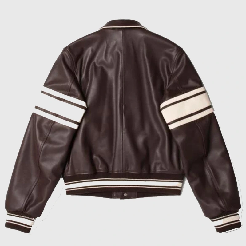 Wales Bonner Brown Leather Varsity Jacket - Image 2