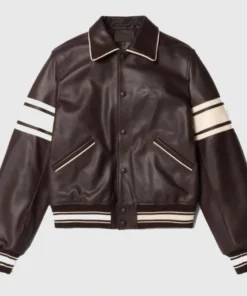 Wales Bonner Brown Leather Varsity Jacket