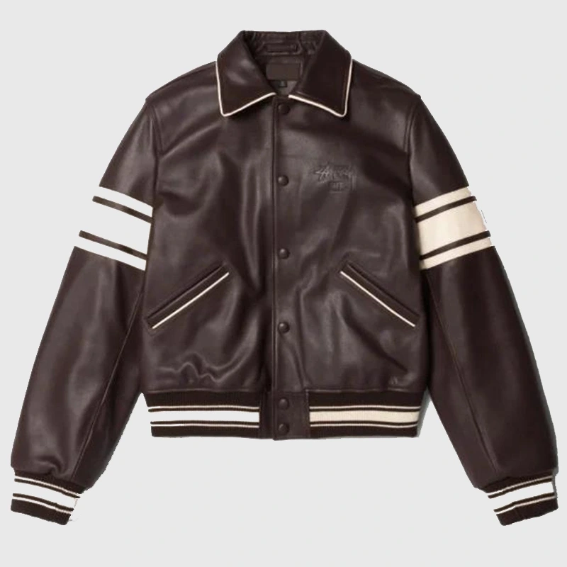 Wales Bonner Brown Leather Varsity Jacket