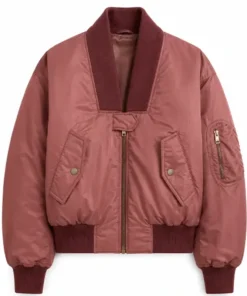 Women Oversized Technical Red Satin Bomber Jacket