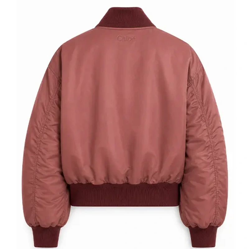 Women Oversized Technical Red Satin Bomber Jacket - Image 2