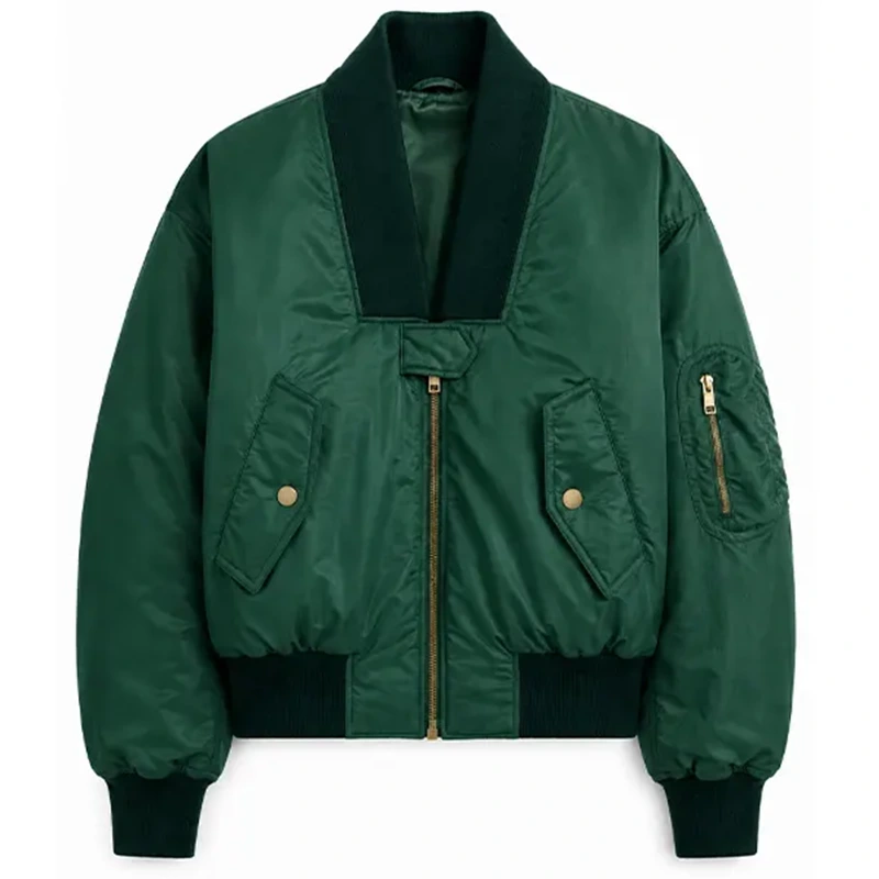 Women Oversized Technical Satin Bomber Jacket