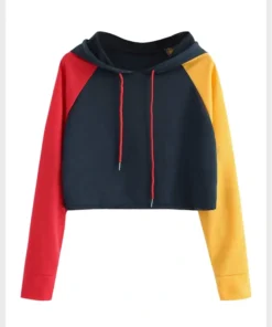 Womens Colorblock Cropped Pullover Hoodie