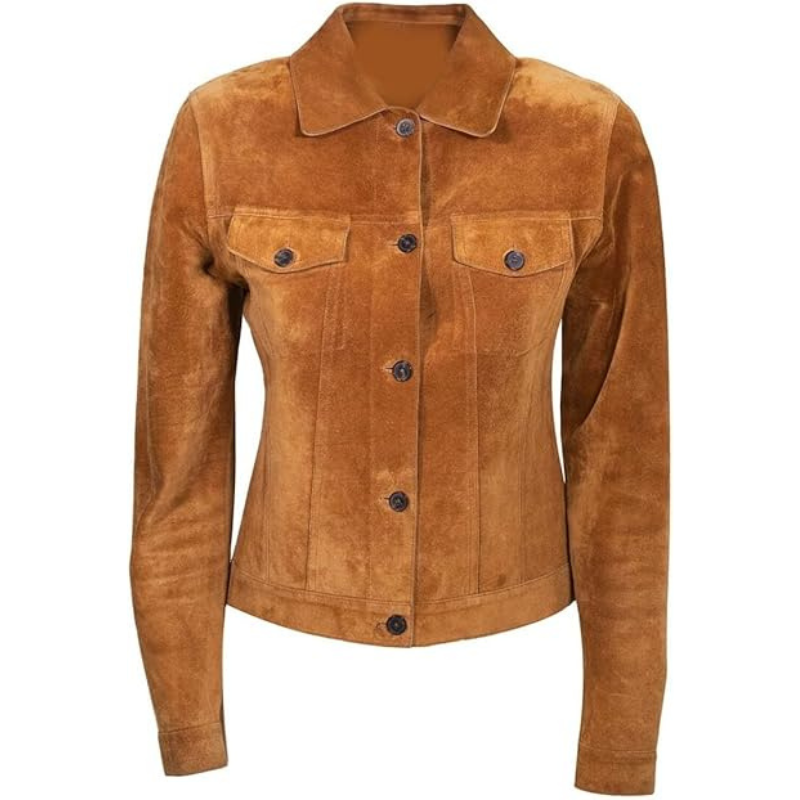 Women Suede Leather Trucker Jacket - Image 2