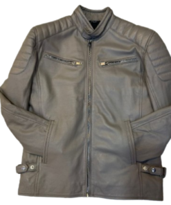 Men's Grey Leather Motorcycle Jacket
