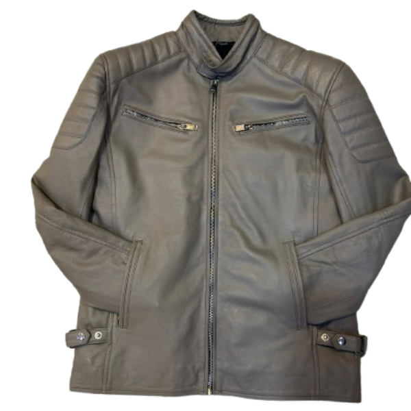 Men's Grey Leather Motorcycle Jacket