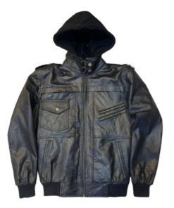 Men's Genuine Leather Jacket Detachable Hoodie