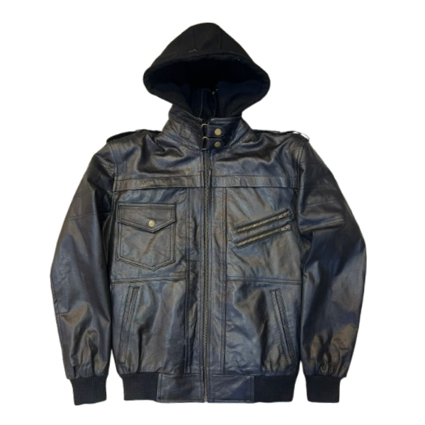 Men's Genuine Leather Jacket Detachable Hoodie