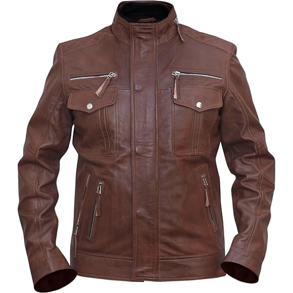 Men's Cafe Racer Leather Brown Jacket DESIGN FBM
