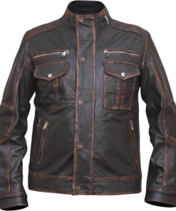 Mens Dark Brown Distressed Six Pocket Vintage Leather Jacket