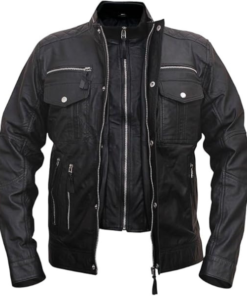 Men's Cafe Racer Leather Black Jacket DESIGN FBM