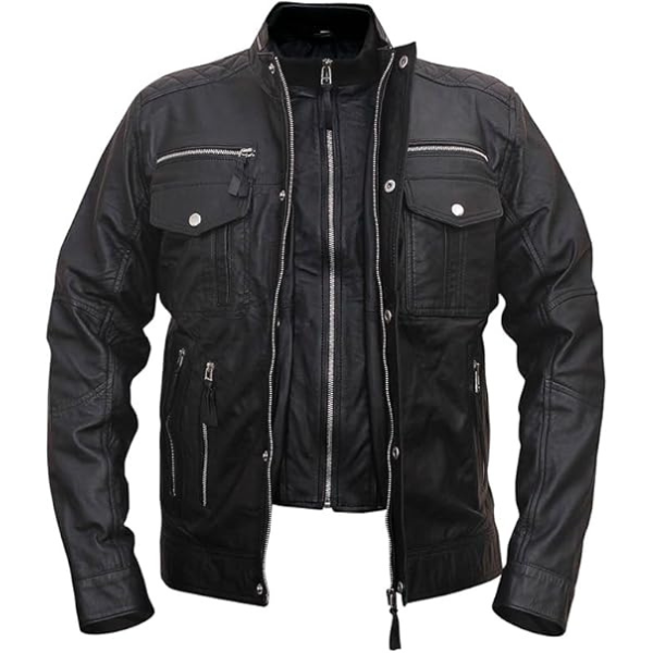 Men's Cafe Racer Leather Black Jacket DESIGN FBM