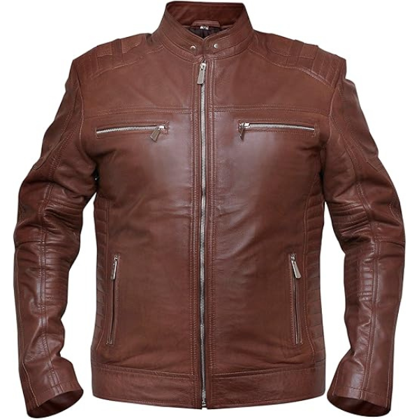 Men's Dark Brown Cafe Racer Leather Jacket - Image 2
