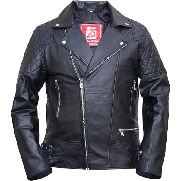 Men's Cross Zip Brando Leather Jacket - Image 2