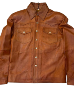 Mens Tan Leather Slim Fit Shirt Jacket