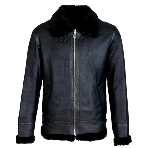 Men's Black B6 RAF Aviator Sheepskin Shearling Leather Jacket