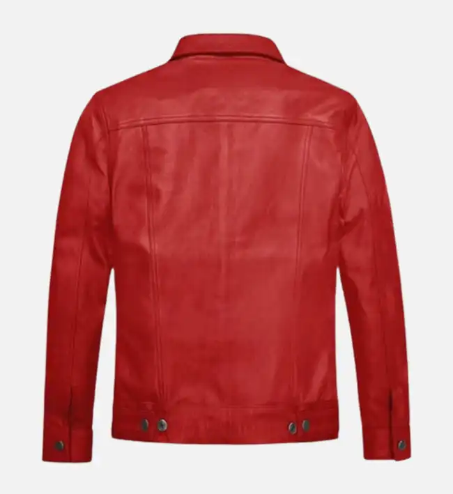 Men's Red Trucker Leather Jacket - Image 2