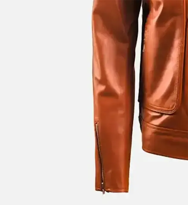 Men's Brown Leather Jacket with Zip Pocket - Image 4