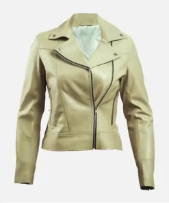 Women's Green Leather Biker Jacket