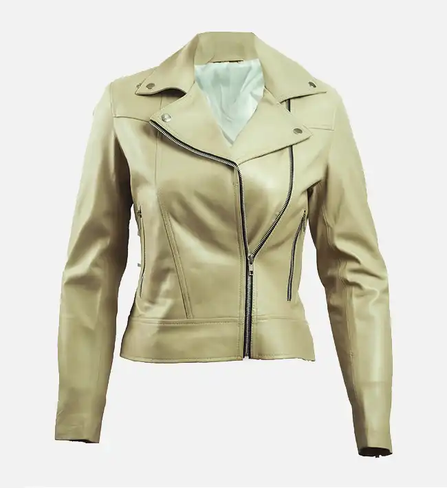 Women's Green Leather Biker Jacket