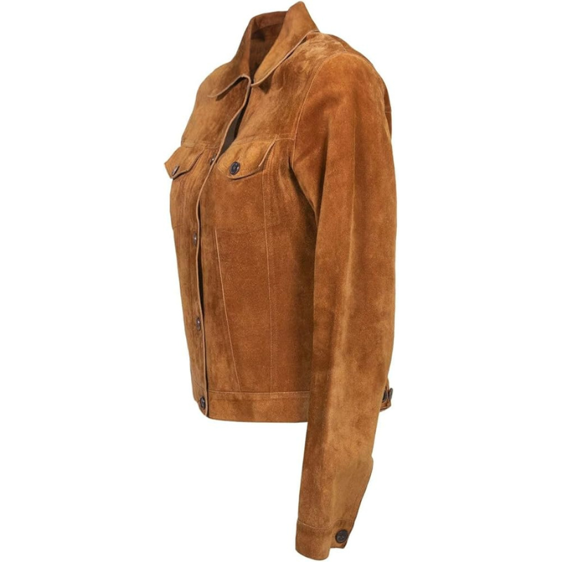 Women Suede Leather Trucker Jacket - Image 3