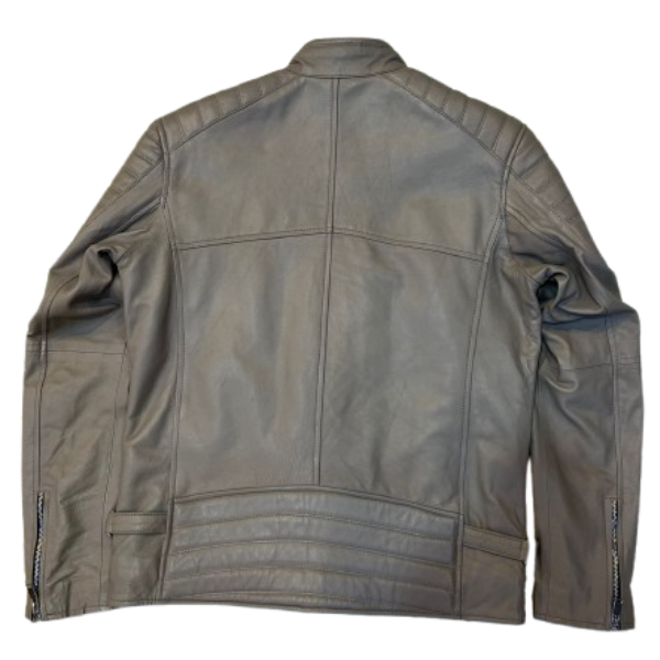 Men's Grey Leather Motorcycle Jacket - Image 2