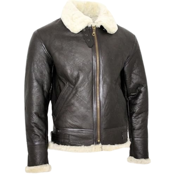 Men's Cream B3 Shearling Sheepskin Leather Flying Aviator Jacket - Image 2