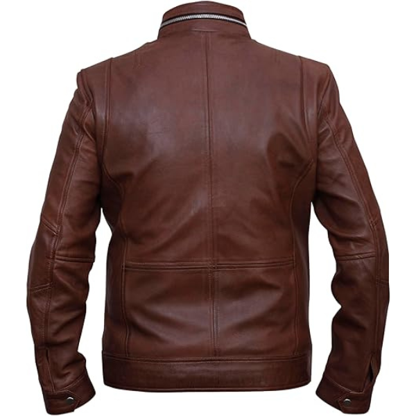 Men's Cafe Racer Leather Brown Jacket DESIGN FBM - Image 2