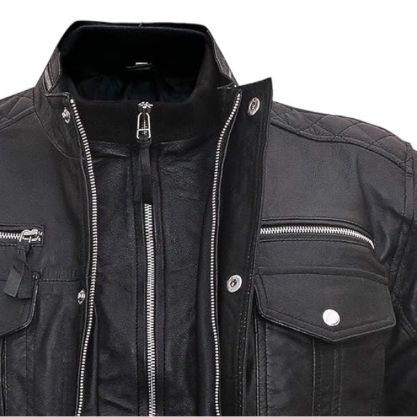 Men's Cafe Racer Leather Black Jacket DESIGN FBM - Image 3