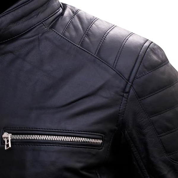 Men's Cafe Racer Leather Black Jacket Design - Image 3