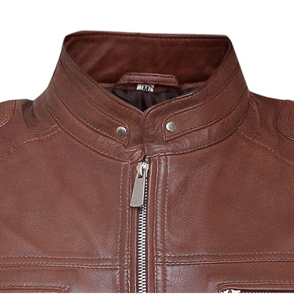 Men's Dark Brown Cafe Racer Leather Jacket - Image 5