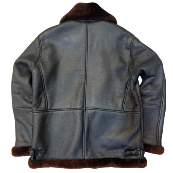 Men's Black Shearling Leather Jacket - Image 2