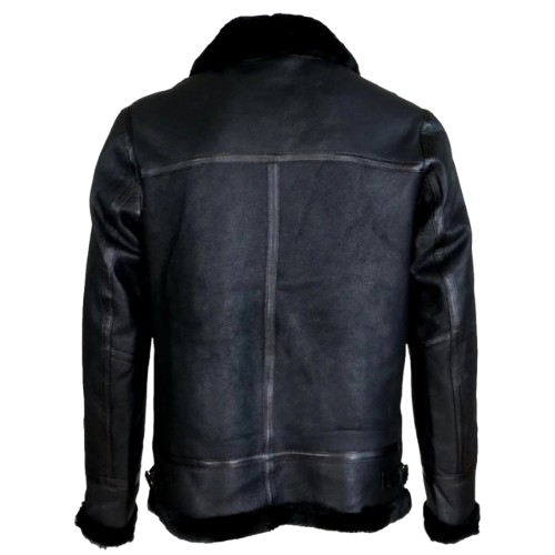 Men's Black B6 RAF Aviator Sheepskin Shearling Leather Jacket - Image 2