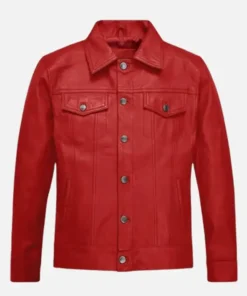 Men's Red Trucker Leather Jacket