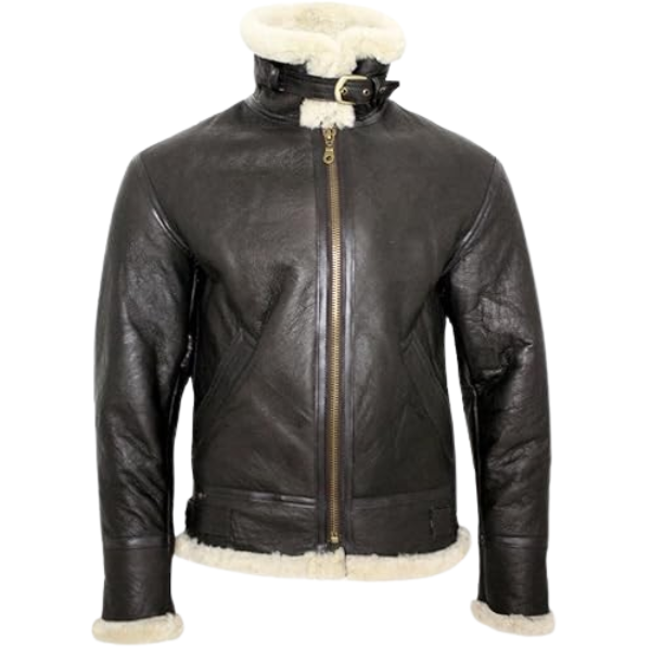 Men's Cream B3 Shearling Sheepskin Leather Flying Aviator Jacket - Image 3