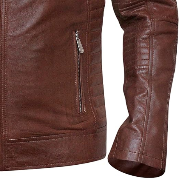 Men's Dark Brown Cafe Racer Leather Jacket - Image 4