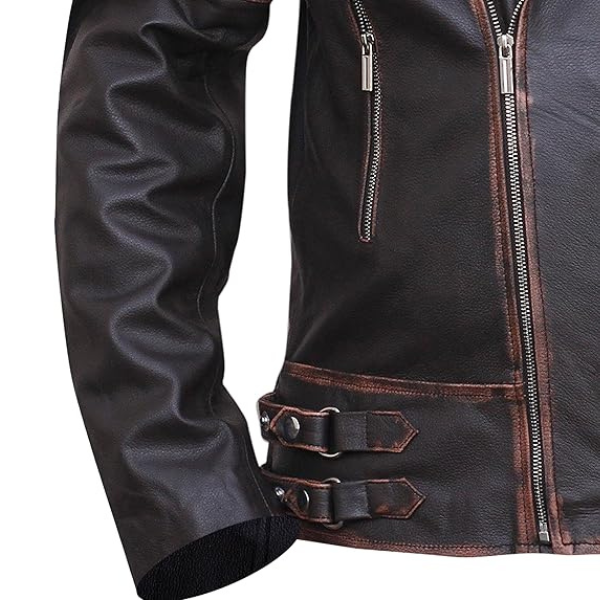 Men's Vintage Classic Biker Style Leather Jacket - Image 4