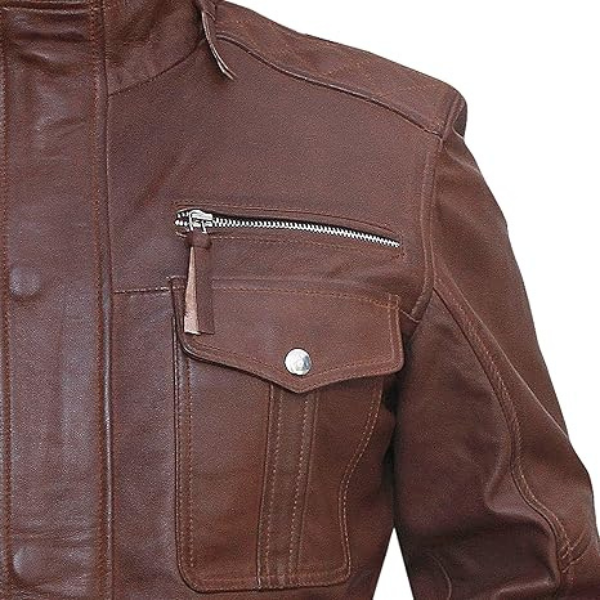 Men's Cafe Racer Leather Brown Jacket DESIGN FBM - Image 3