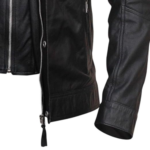 Men's Cafe Racer Leather Black Jacket DESIGN FBM - Image 6