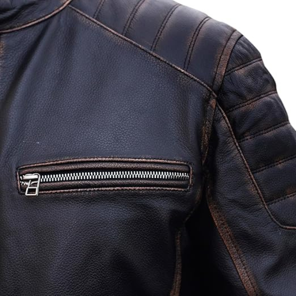 Brown Rub Off Shaded Designer Brown Real Leather Jacket - Image 4