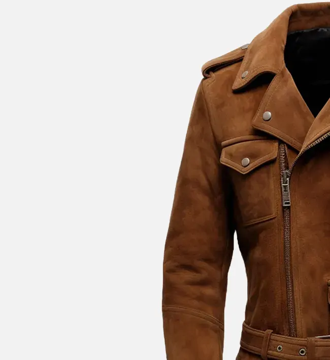 Men's Brown Biker Suede Leather Jacket - Image 3