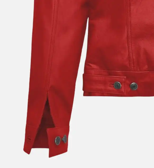 Men's Red Trucker Leather Jacket - Image 3