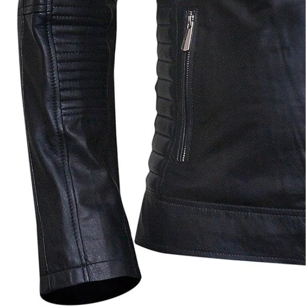 Men's Cafe Racer Black Leather Jacket - Image 5