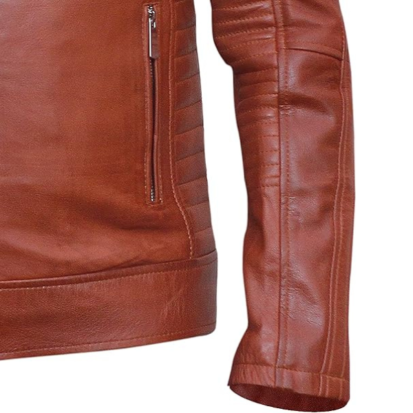 Men's Brown Cafe Racer Leather Jacket - Image 3